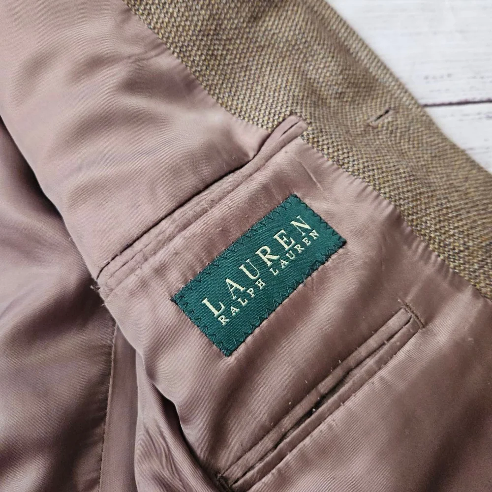 Vintage Lauren Ralph Lauren Lambswool Woven Brown Blazer Mens 44R